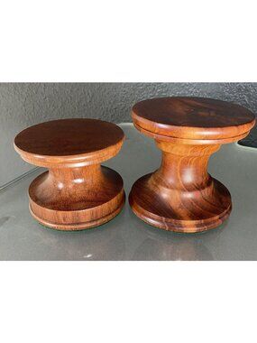2 Cherry Wood Handmade Costa Rican Pillar Candle Holders